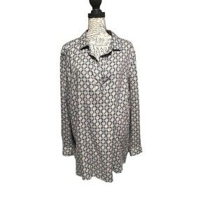 Rock Flower Paper Top Womens Lg Tunic Blue/gray Button‎ Boho Tribal Bohemian